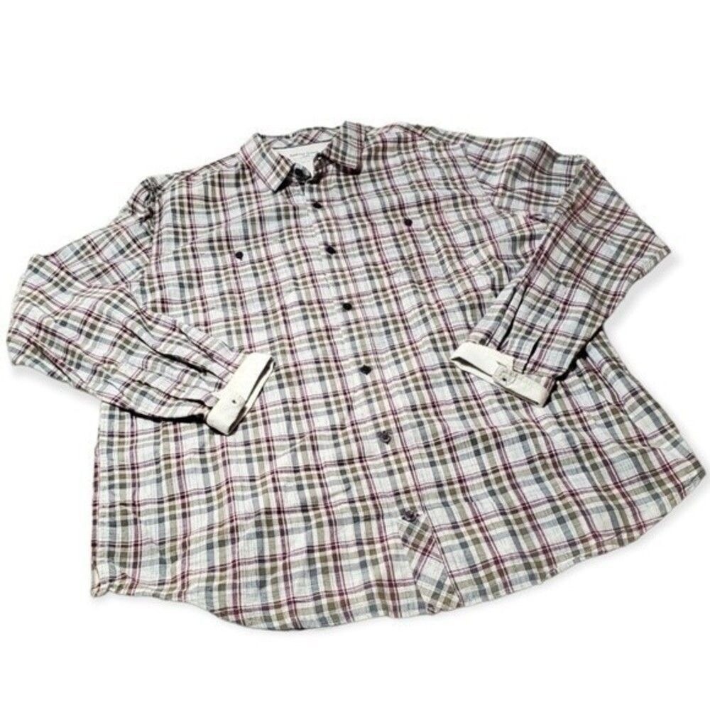 Horny Toad & Co Men's‎ Long-sleeve Button Front Plaid Shirt  Cream/Maroon XL - Picture 5 of 10
